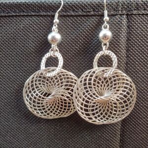 women's silver spiral gyroscope earrings